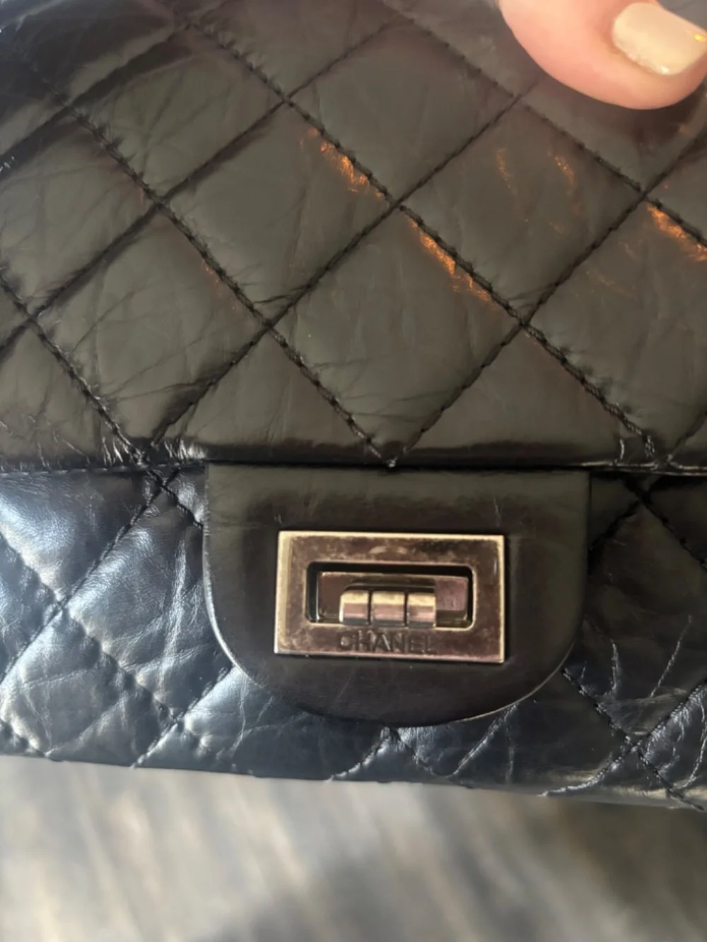 CHANEL 2.55 Reissue 226 Black Aged Calfskin Ruthenium Hardware Double Flap AUTH
